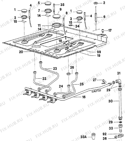 Взрыв-схема плиты (духовки) Nestor Martin 604G16-1 - Схема узла Oven and Top functional parts